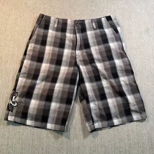 Micros Homegrown Los Angeles Mens Plaid Shorts Black Grey White Size 34 MZXS6117